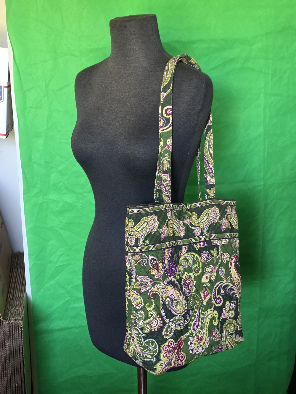 Vera Bradley Java Floral Quilted Tote Bag Green Purple Paisley Shoulder Retired